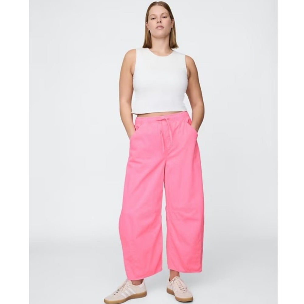 NEW GAP Mid Rise Easy Horseshoe Pink High Rise Barrel Pants Drawstring XS, S